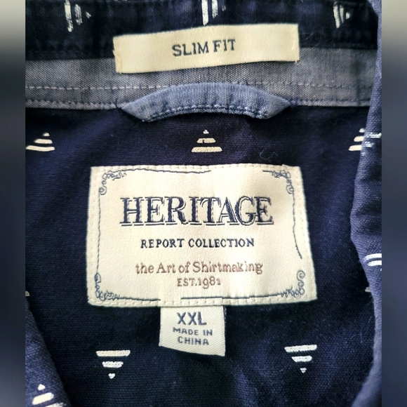 Heritage Report Collection Geometric Button Collared Shirt Pearl Snap Slim XXL - Picture 2 of 5